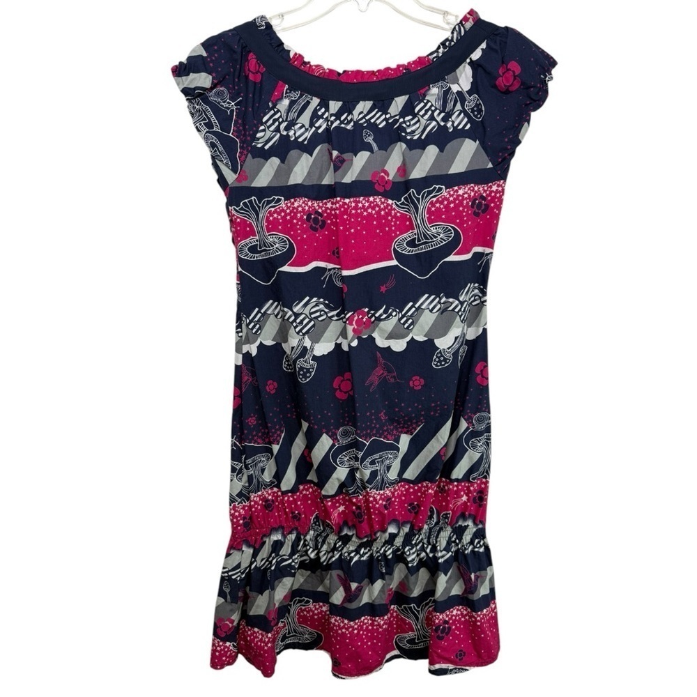 Vintage Y2K Babydoll Mini Dress Mushroom Floral Size Small Navy Pink Grunge - Picture 3 of 9